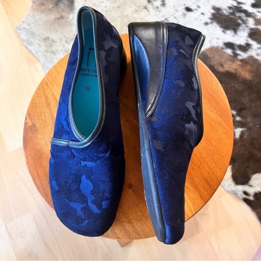 THIERRY RABOTIN Navy Velvet Hero Microfiber Slip On Wedge Shoes Size‎ 35